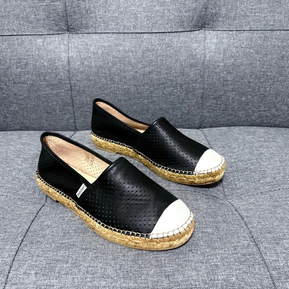 Viscata Shoes Women 39 Fits like US 7 Barcelona Leather Espadrilles Black Cream - Picture 1 of 10
